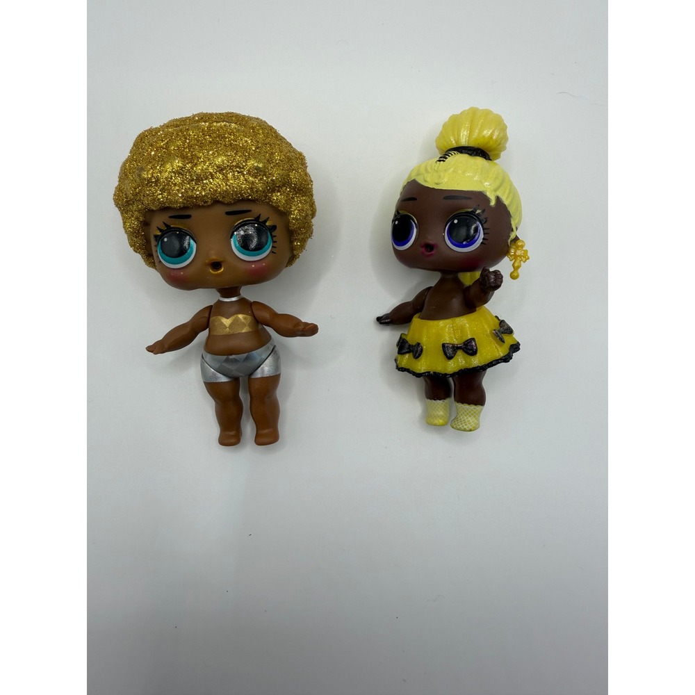 LOL Surprise Dolls Lot of 2 Gold Glitter Afro & Yellow Bubble Ponytail 2018 MGA